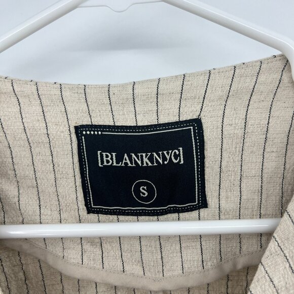 BlankNYC Linen Spandex Beige Black Striped Drape Front Blazer Women's Small - Picture 2 of 5